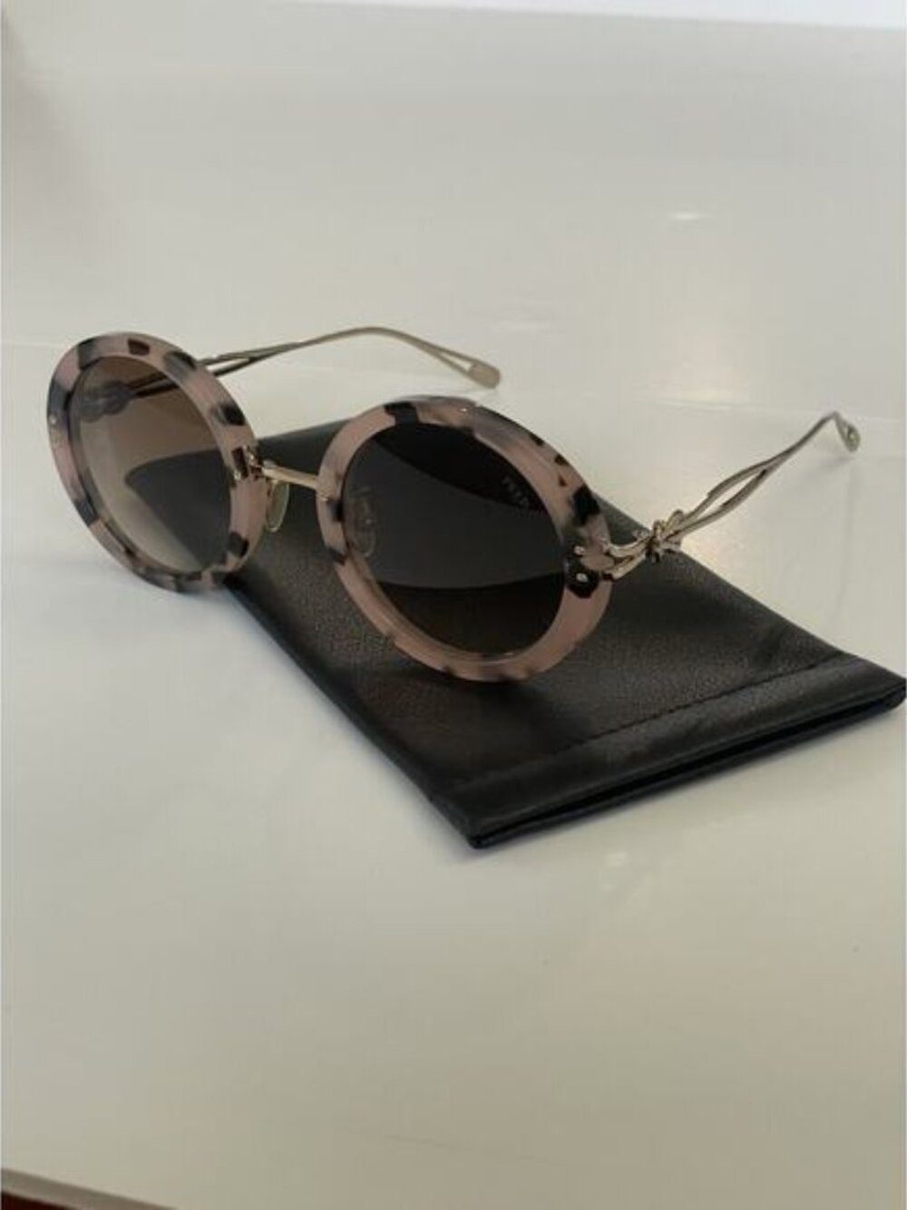 FRED FG 40027U 55F Shiny Havana Pink Round Circle Gradient Sunglasses 51mm